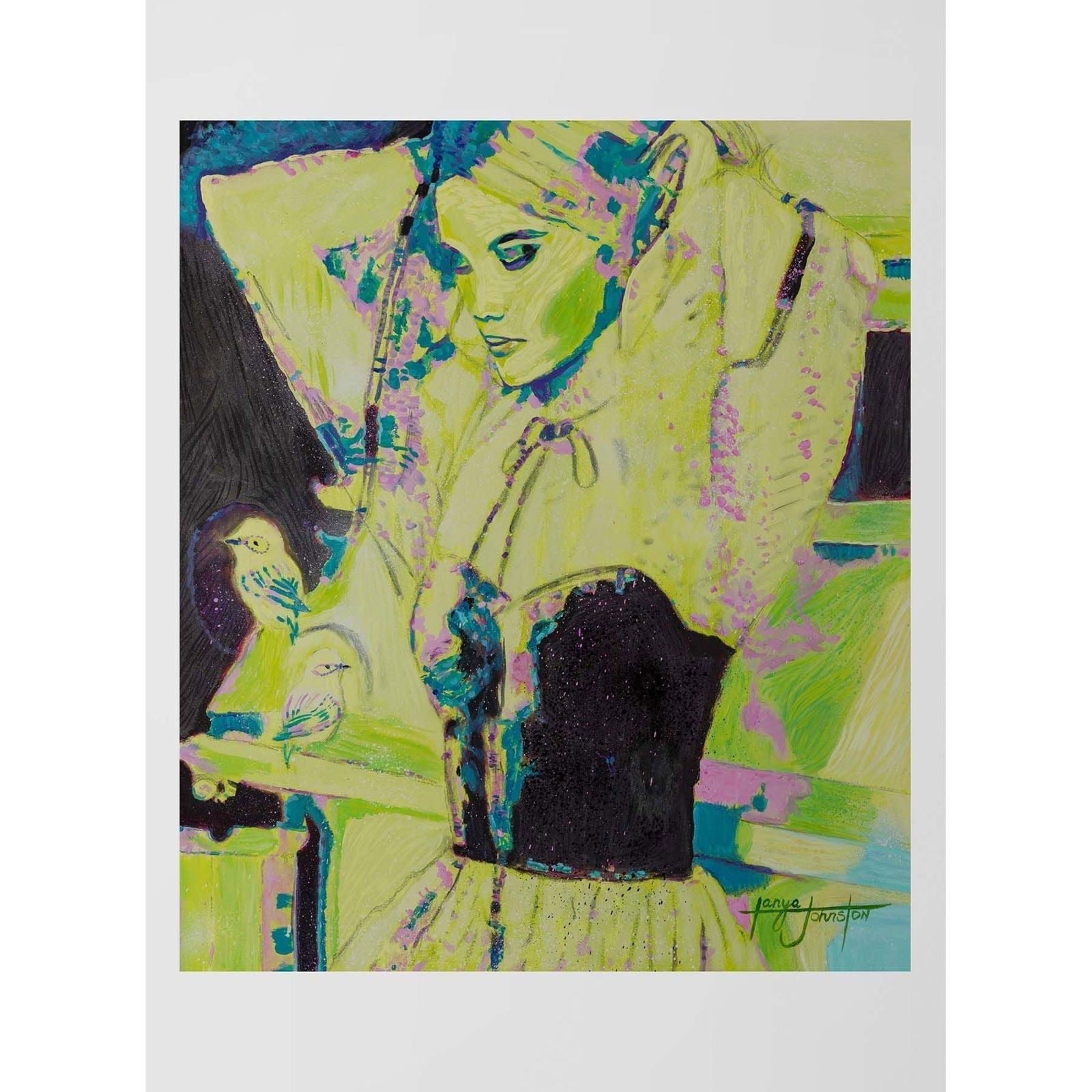 She saves her best conversations for the birds (Original) - Tanya Johnston Art